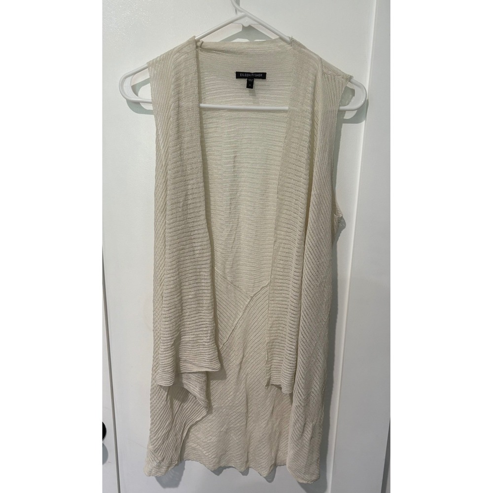 Eileen Fisher Cream Open Front Knit Vest Sleeveless Cardigan Small